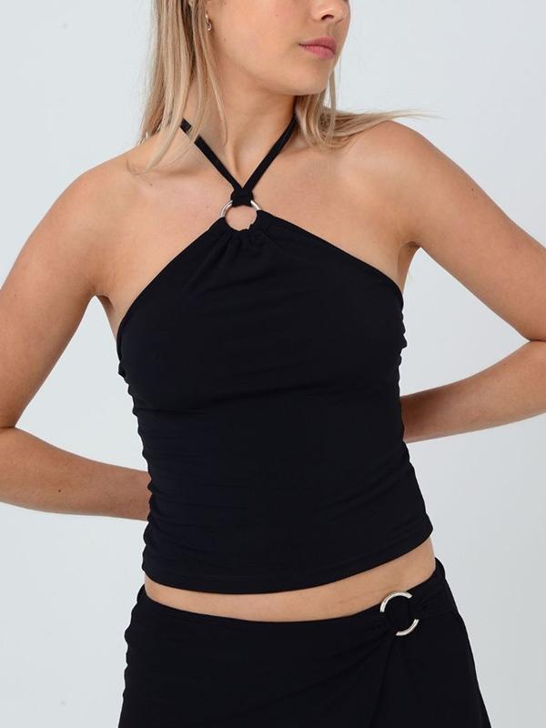 Solid Metal Ring Backless Halter Vest Product Image