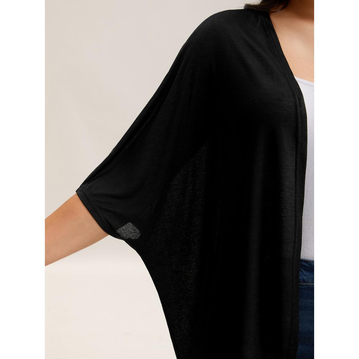 Plus Size Sheer Textured Open Front Kimono Women Black Leisure See through Loose Casual Kimonos BloomChic 30/6X Product Image