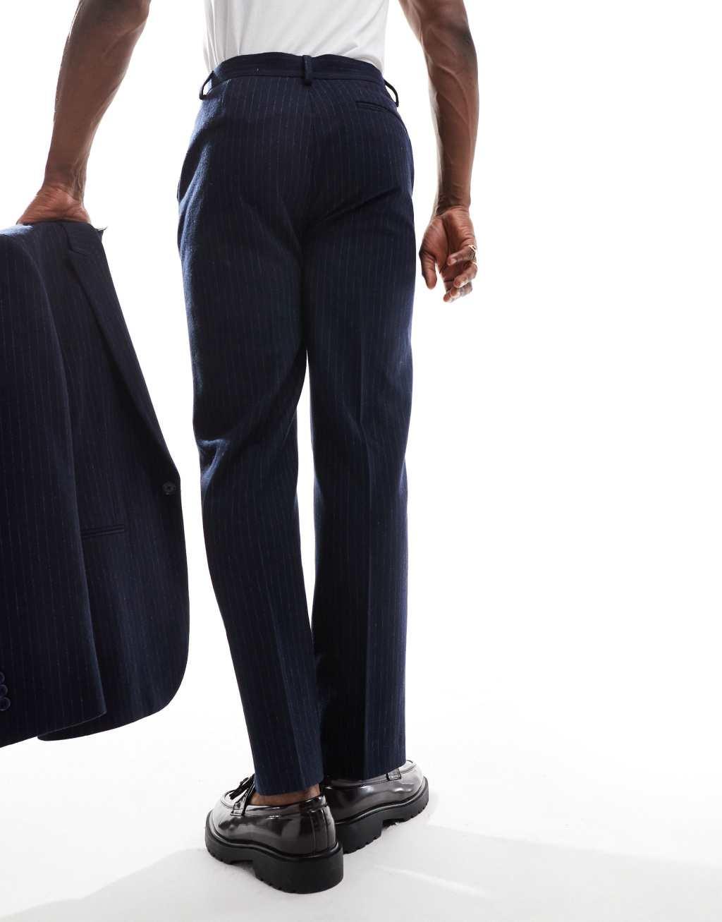 ASOS DESIGN straight leg pinstripe suit pants in navy Product Image