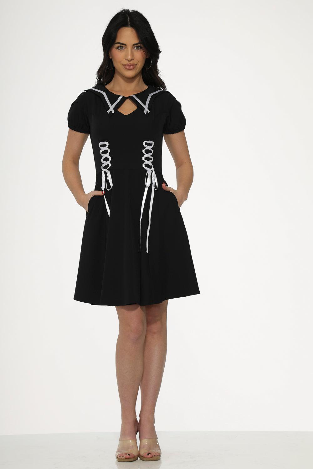 Black & White Trim Gothic Swing Dress Product Image