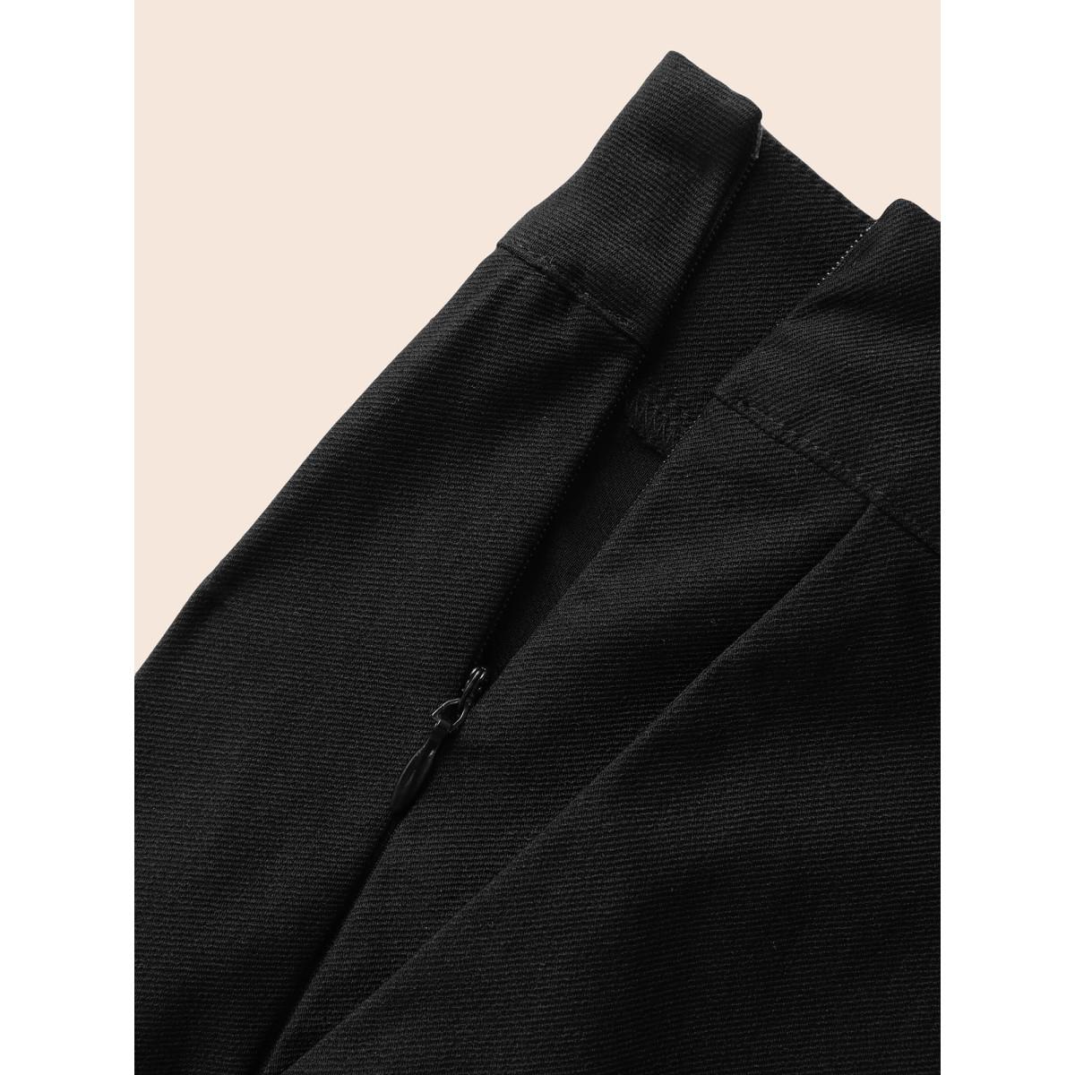 Plus Size Stretch Woven Slit Midi Skirt Women Black At the Office Non Loose Low stretch Slanted pocket Work Skirts BloomChic 10/M Product Image