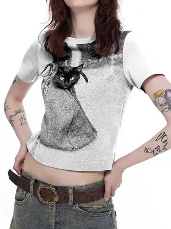 Cat Print Short Sleeve Tee Product Image