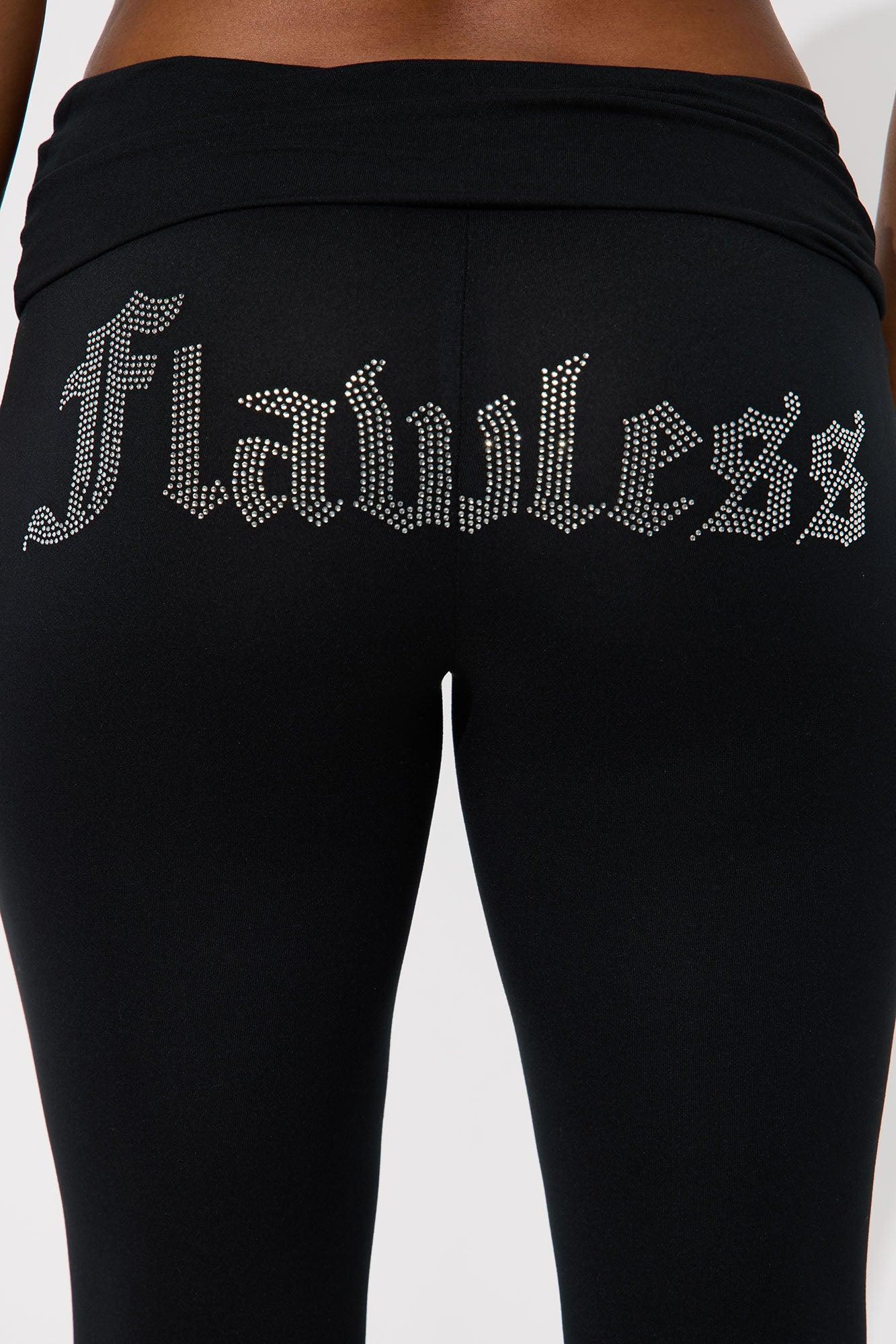 Lookin' Flawless Foldover Waistband Rhinestone Flare Pant - Black Female Product Image