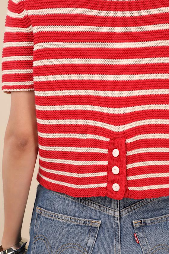 Keaten Red Striped Short Sleeve Sweater Top Product Image