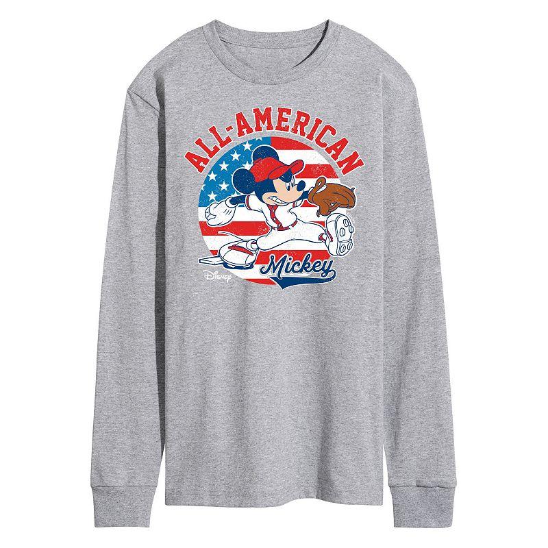 Disney's Mickey Mouse Men's Americana Baseball Long Sleeve Graphic Tee,  Product Image