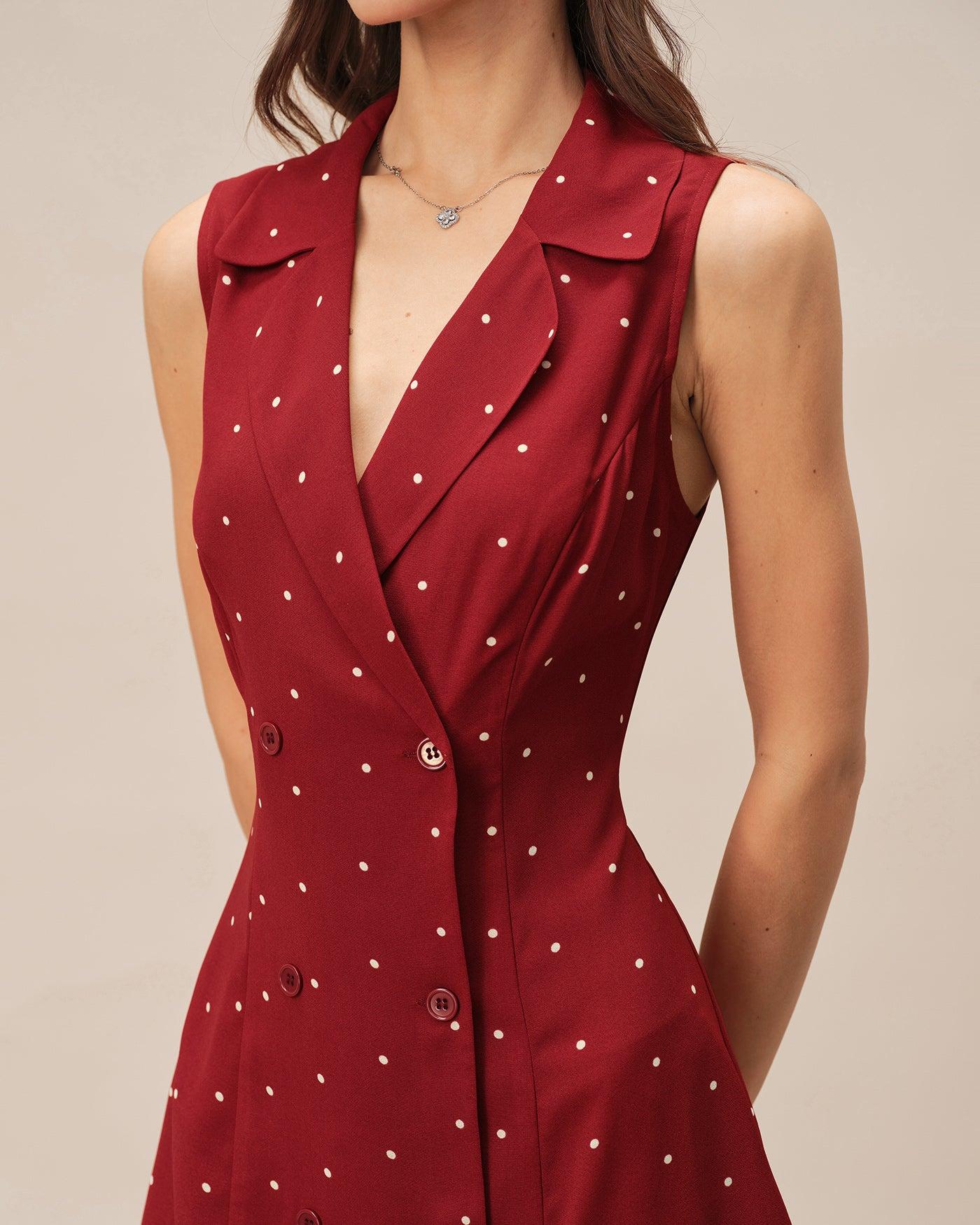 Red V Neck Polka Dot Mini Dress Product Image