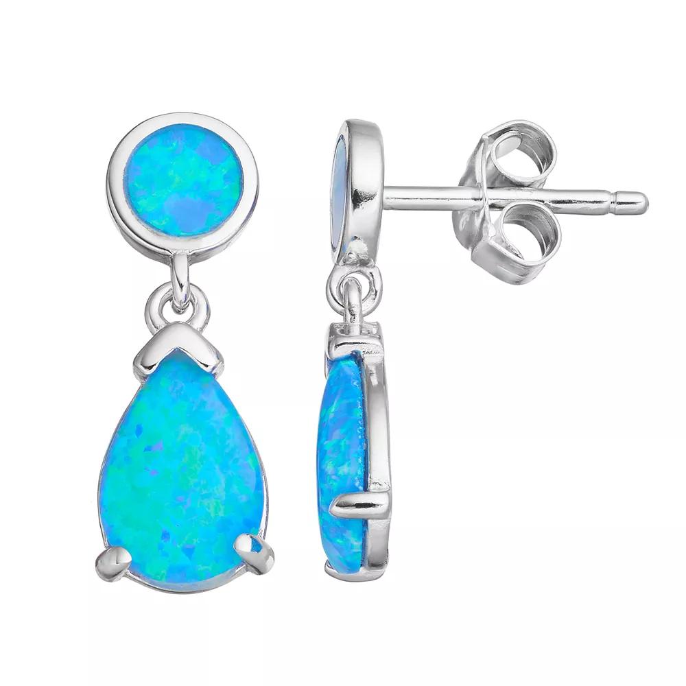 Sterling Silver Lab-Created Blue Opal Teardrop Earrings, Women's Product Image