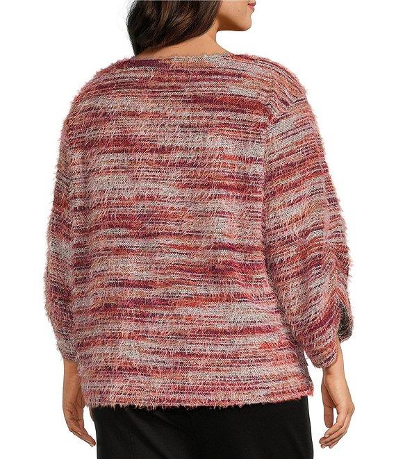 Slim Factor by Investments Plus Alexa Boat Neck 3/4 Sleeve Fuzzy Knit Top Product Image