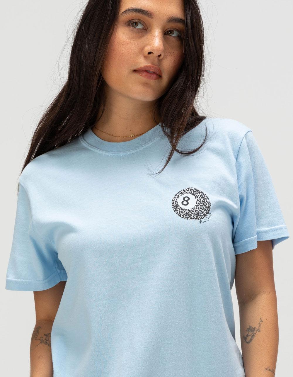 RIOT SOCIETY Leopard 8 Ball Feeling Lucky Womens Boyfriend Tee - LIGHT BLUE Product Image