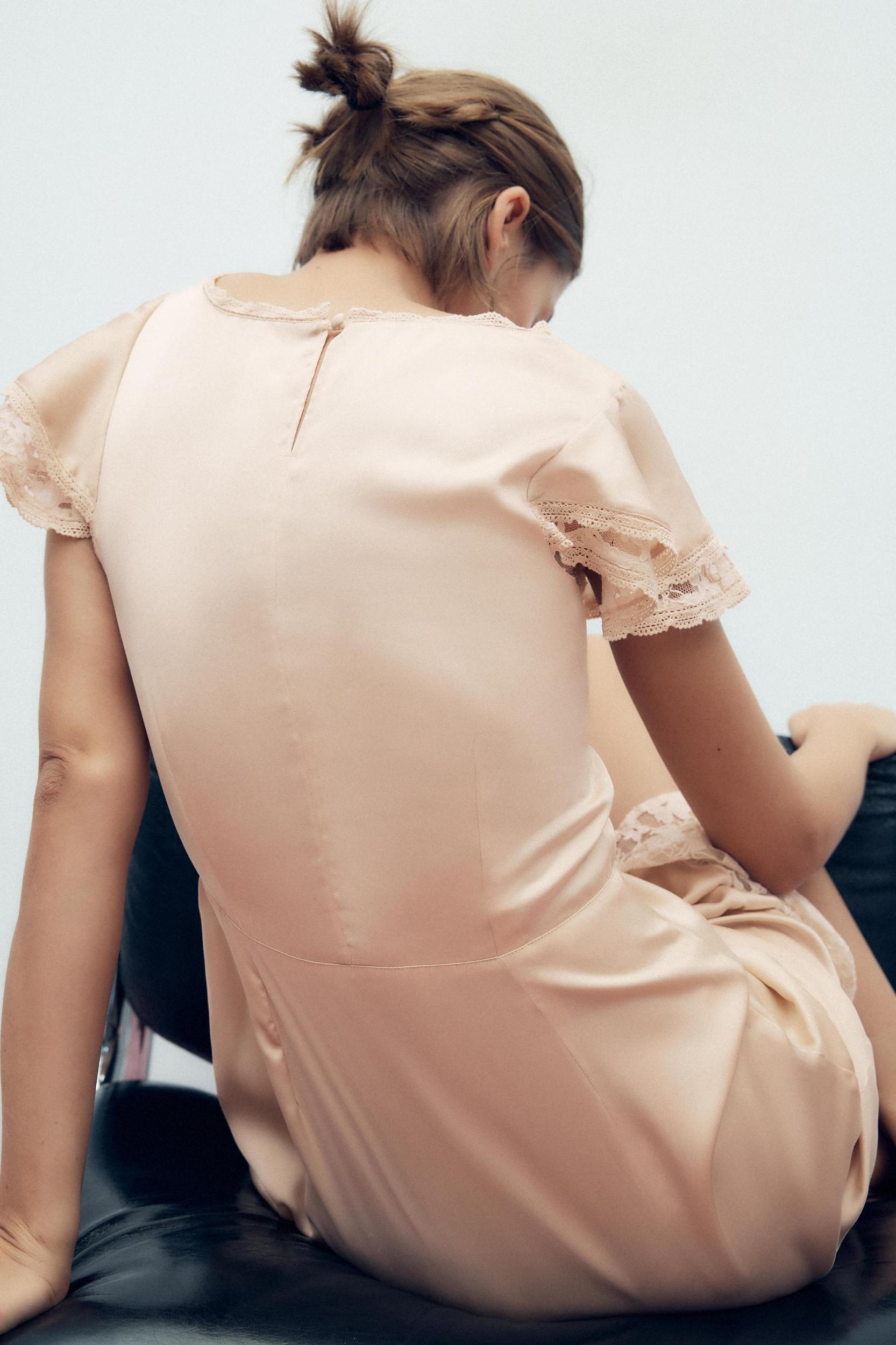 SATIN EMBROIDERED MIDI DRESS Product Image