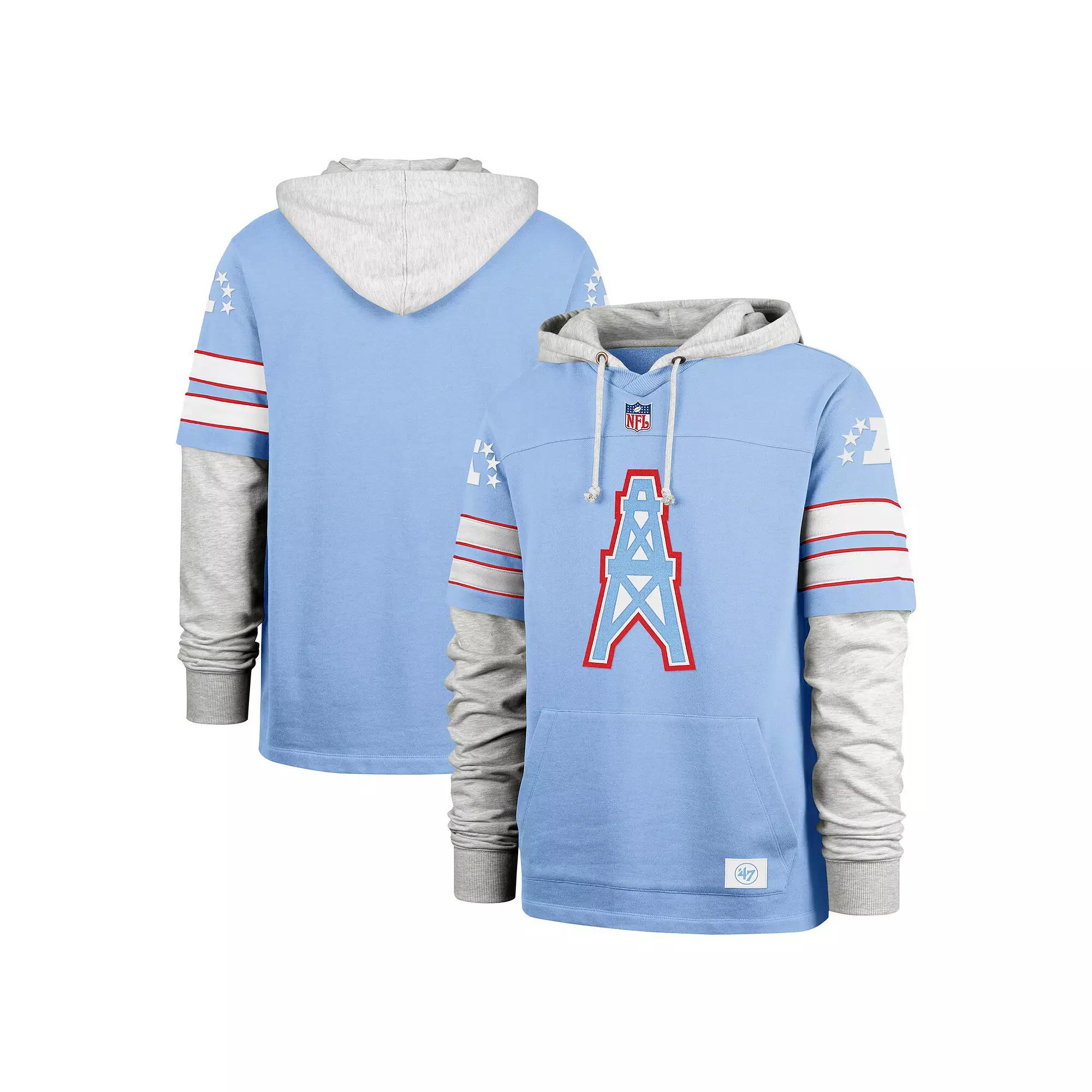 Men's '47 Light Blue Houston Oilers Gridiron Classics Double Header Blitz Throwback Cornerback Pullover Hoodie,  Product Image