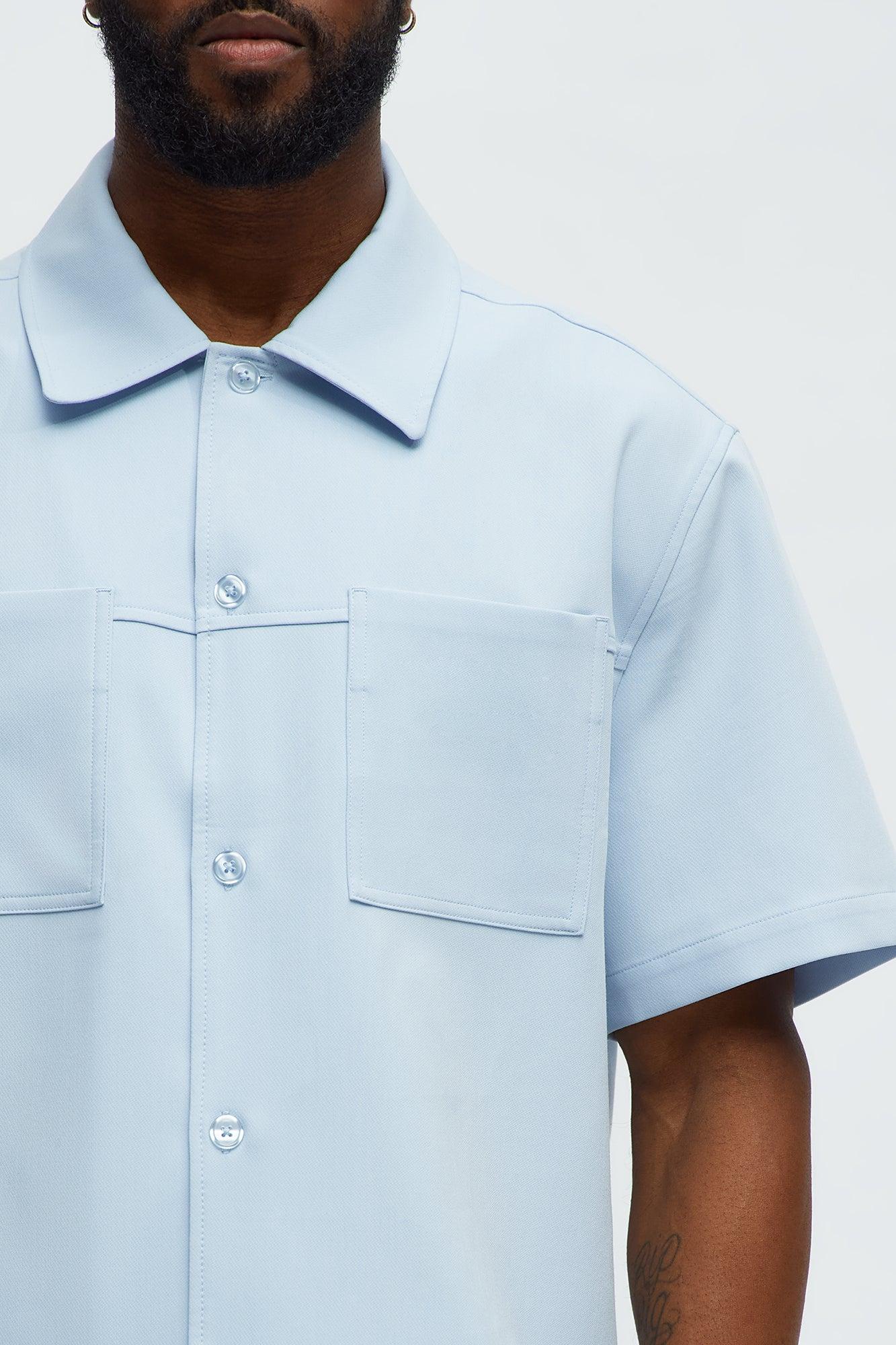 Cropped Ronan Weekender Button Up Shirt - Light Blue Male Product Image