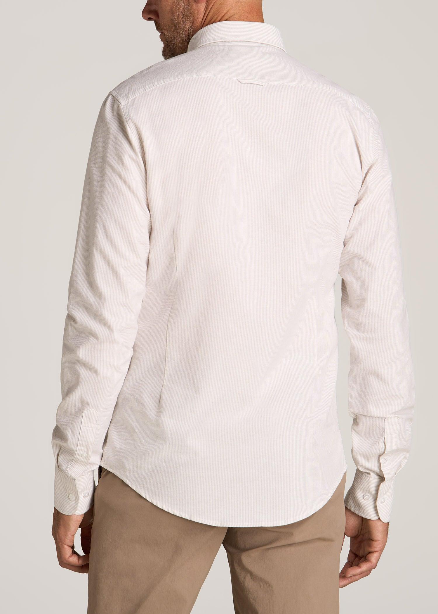 Washed Oxford Shirt for Tall Men in Taupe Mini-stripe Product Image