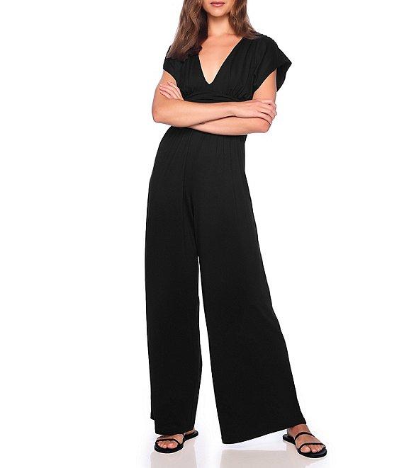 Susana Monaco Deep V-Neck Short Sleeve Wide-Leg Jumpsuit Product Image
