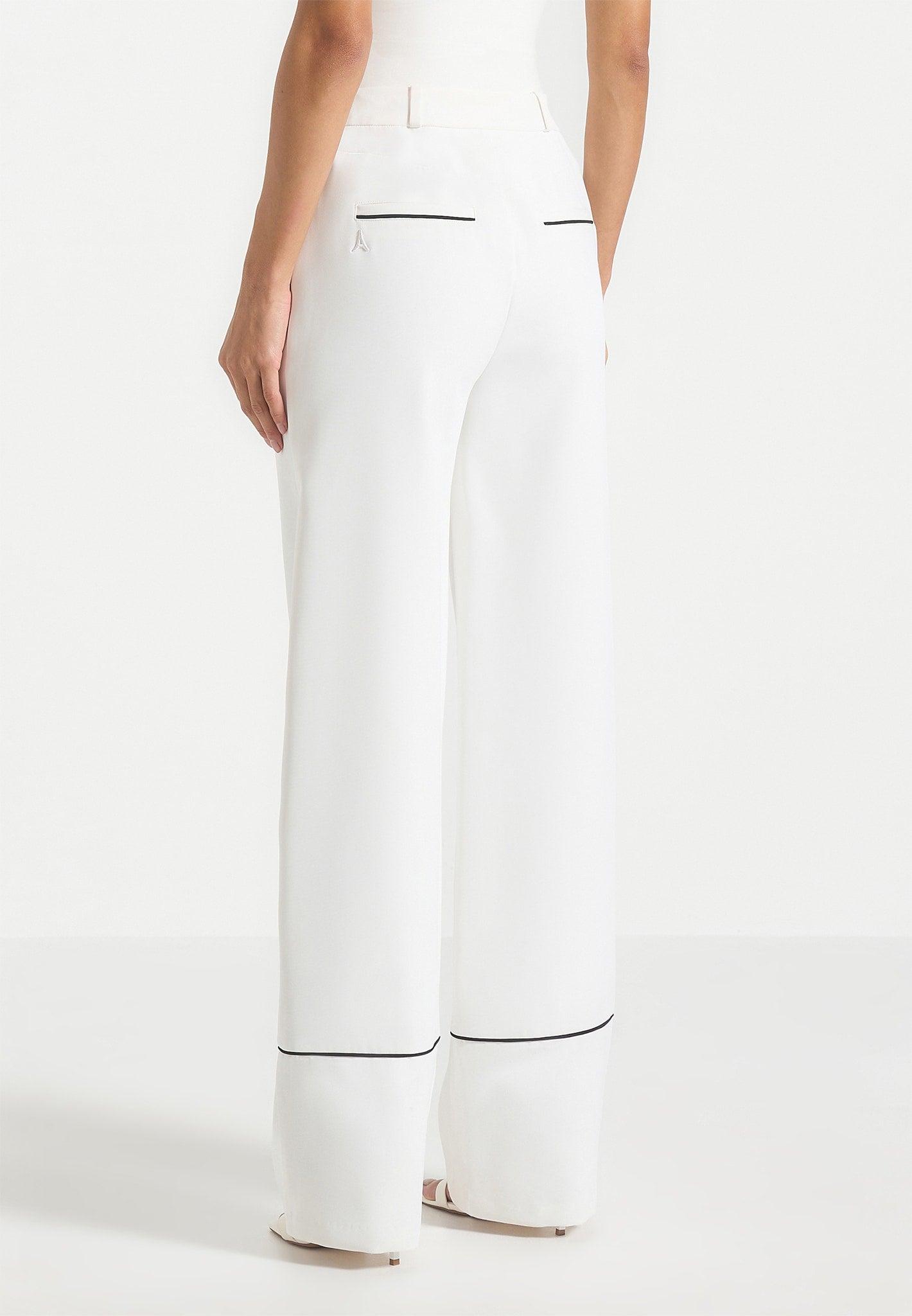Mina - Contrast Piped Pleated Trousers - White/Black Female Product Image