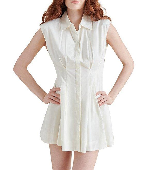 Steve Madden Maisha Point Collar Sleeveless Button Front Poplin Mini Dress Product Image
