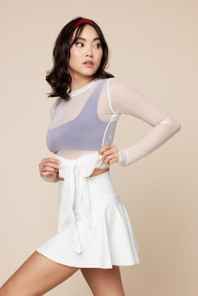 Bow Back Mesh Reversible Long Sleeve Top - Bright White Product Image