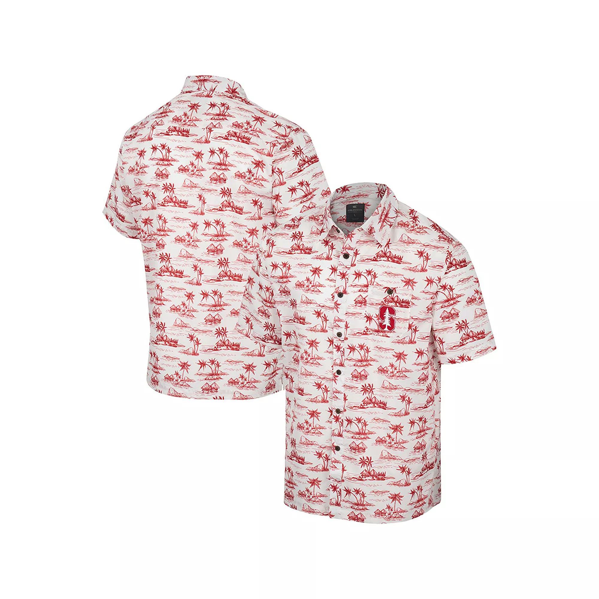 Men's Colosseum White Stanford Cardinal Spontaneous is Romantic Camp Button-Up Shirt, Size: 3XL Product Image