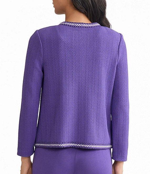 MISOOK Knit Round Neck Bracelet Sleeve Checkered Trim Jacket Product Image