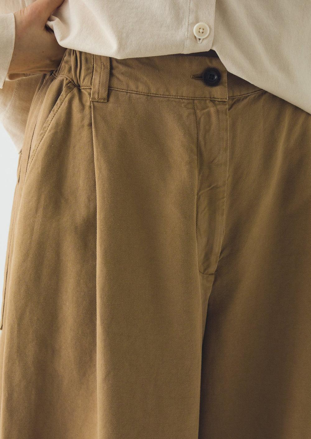 Wide Leg Cotton Linen Twill Pants | Warm Sand Product Image