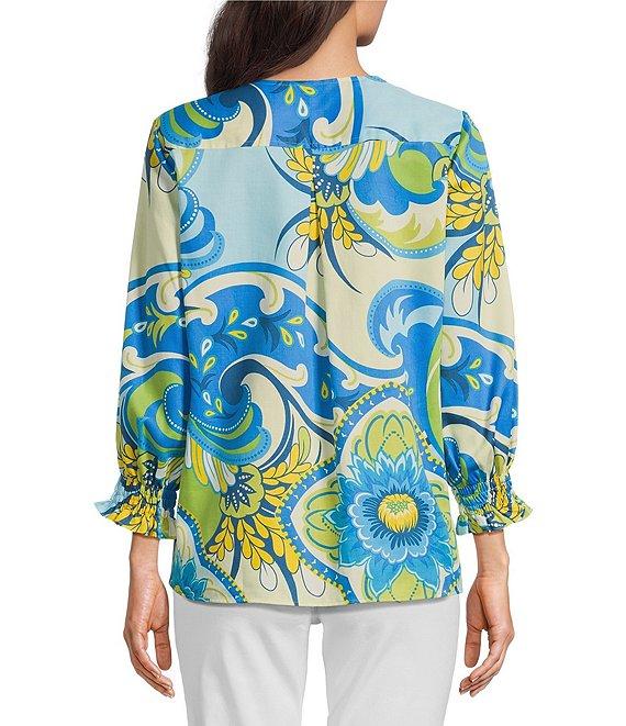 Foxcroft Alicia Floral Cotton Sateen 3/4 Sleeve V-Neck Top Product Image