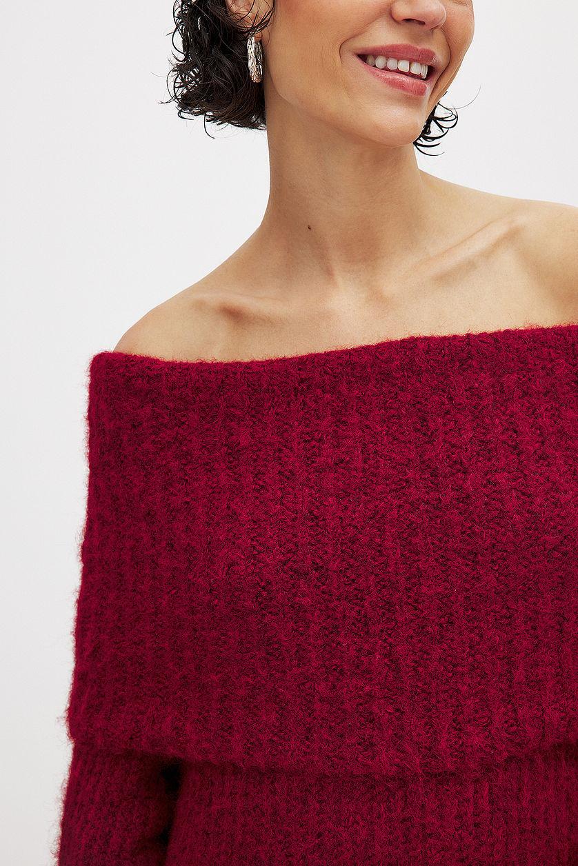 Knitted Off Shoulder Mini Dress Product Image