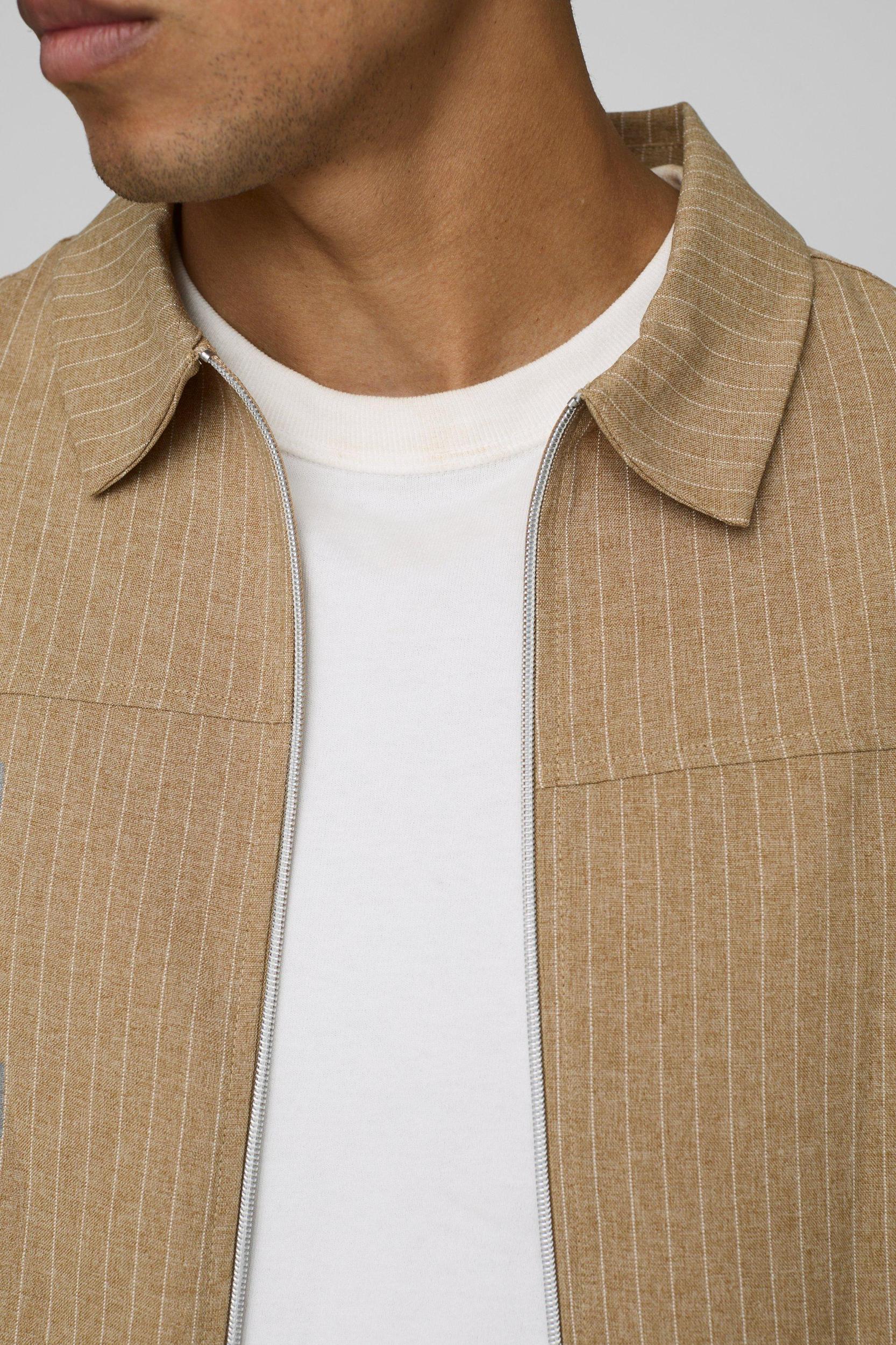 Regular Fit Stripe Harrington Jacket | boohooMAN USA Product Image