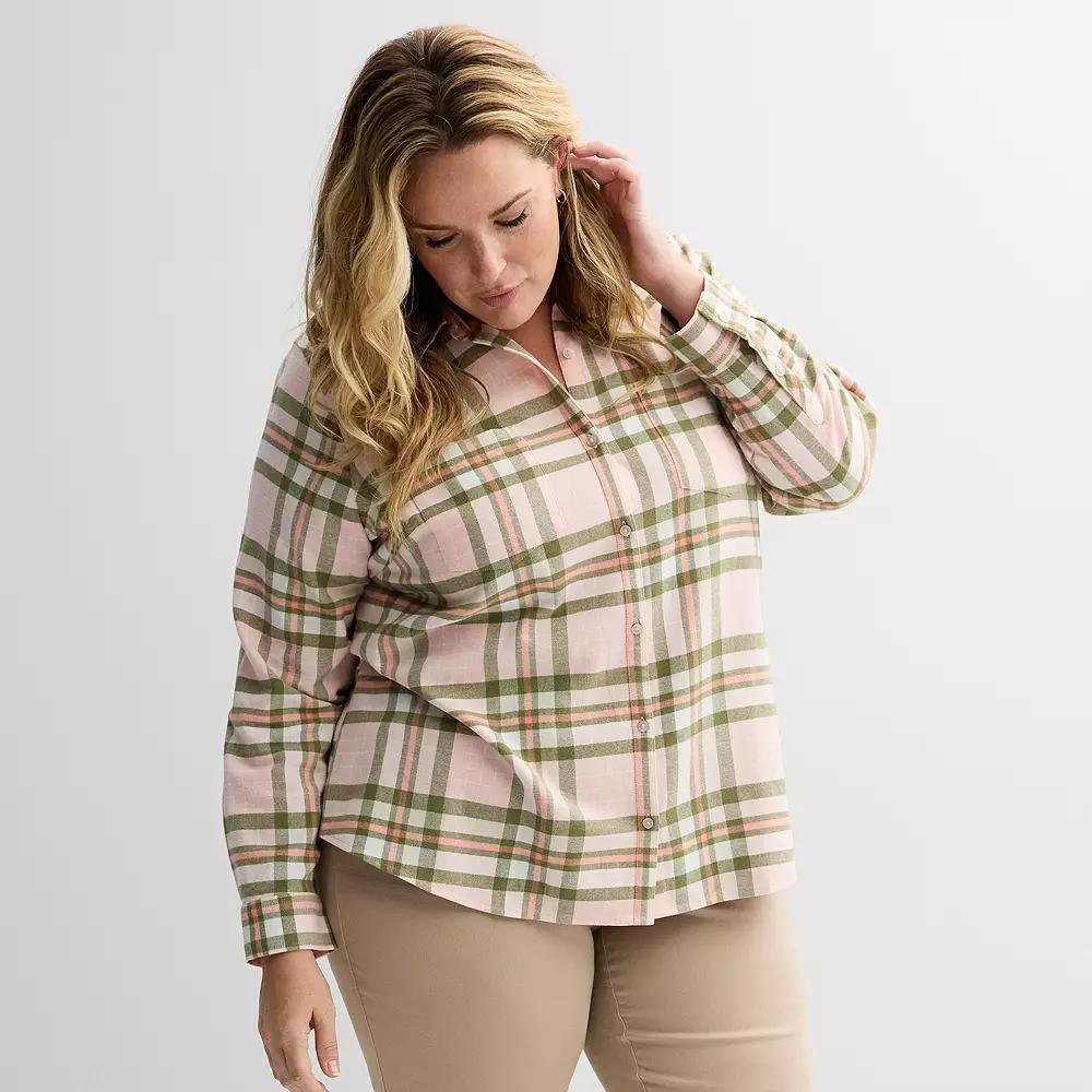 Plus Size Croft & Barrow® The Extra Soft Plaid Flannel Shirt, Women's, Size: 5XL, Pink Soft Plaid Product Image