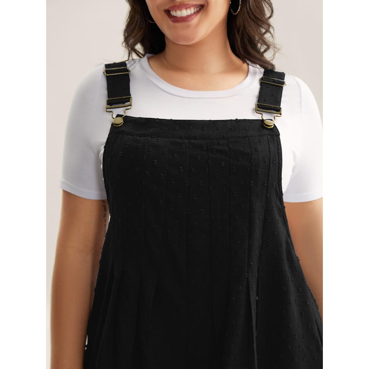 Plus Size Black Textured Plicated Detail Overall Straps Jumpsuit Women Sleeveless Square Neck Everyday-Casual Loose Jumpsuits BloomChic 30/6X Product Image