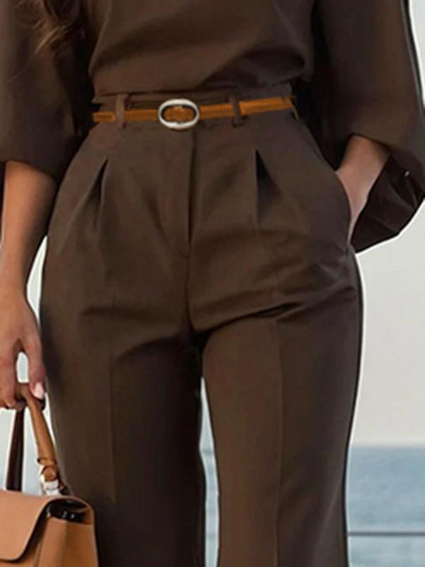 High Waisted Loose Pleated Solid Color Split-Joint Pants Trousers Product Image