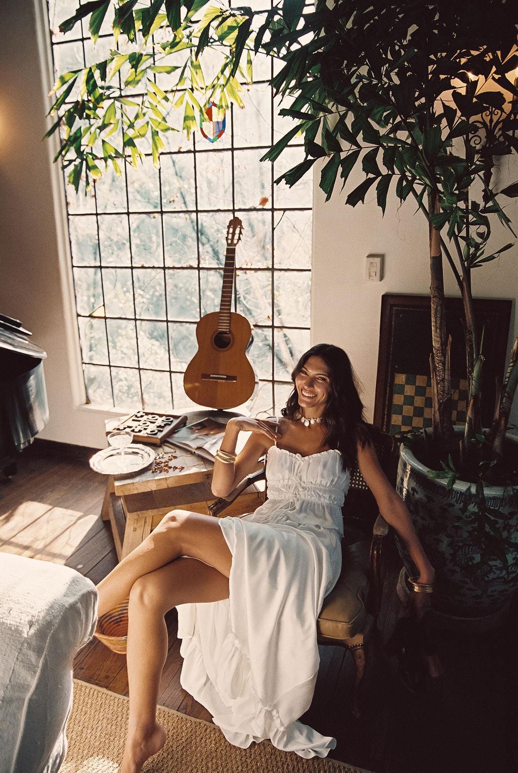 Dahlia White Satin Maxi Skirt Product Image