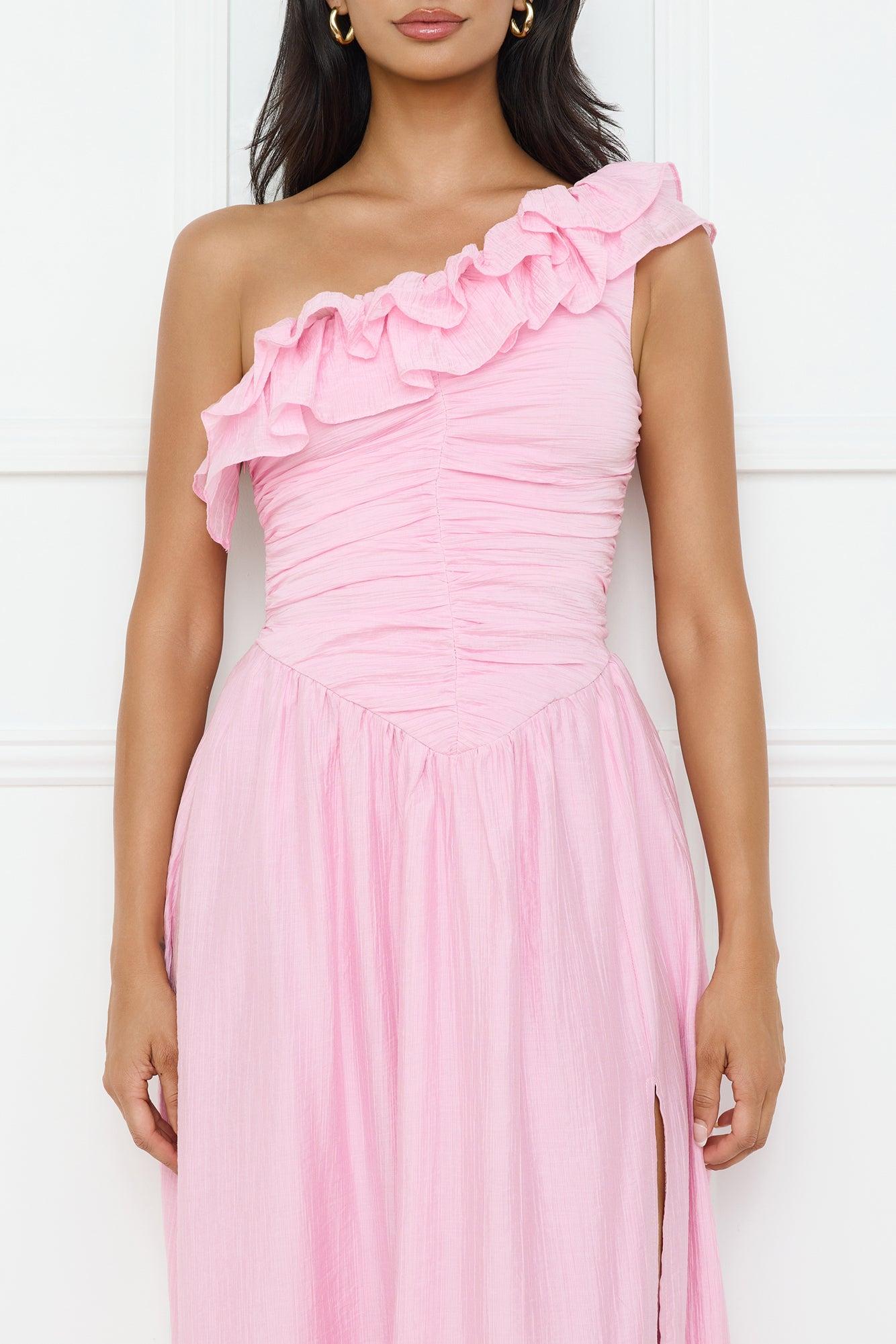 Pastel Dream One Shoulder Maxi Dress Pink Product Image