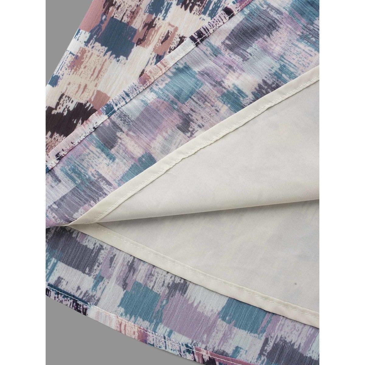 Plus Size Lilac Brush Print Shirred Ruffles Gathered Blouse Women Elegant Long Sleeve Mock Neck Everyday Blouses BloomChic 14-16/1X Product Image