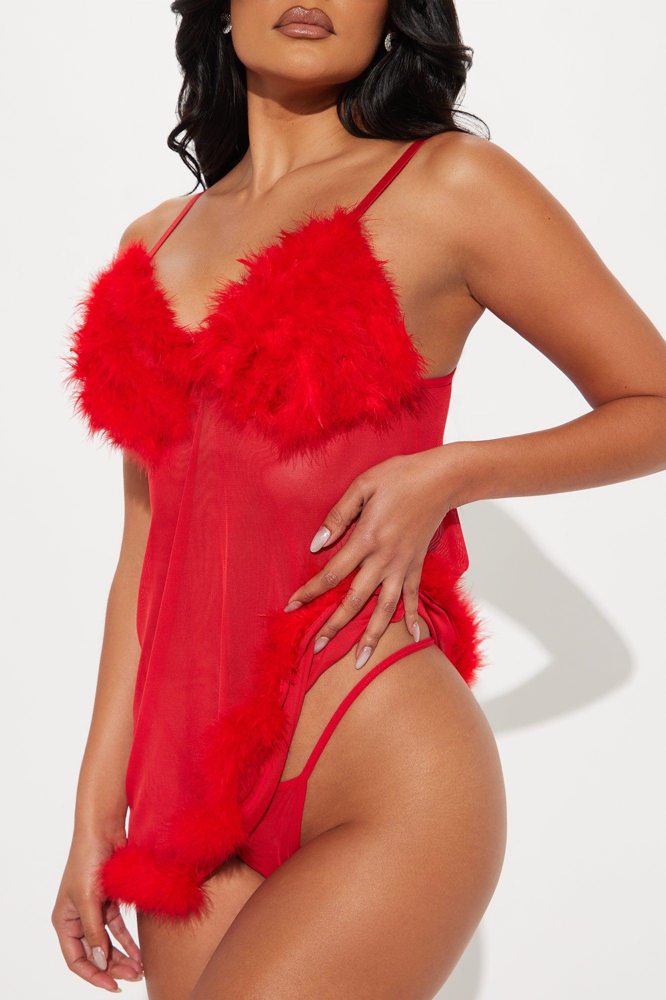 Sweet Lust Feather Babydoll - Red Product Image