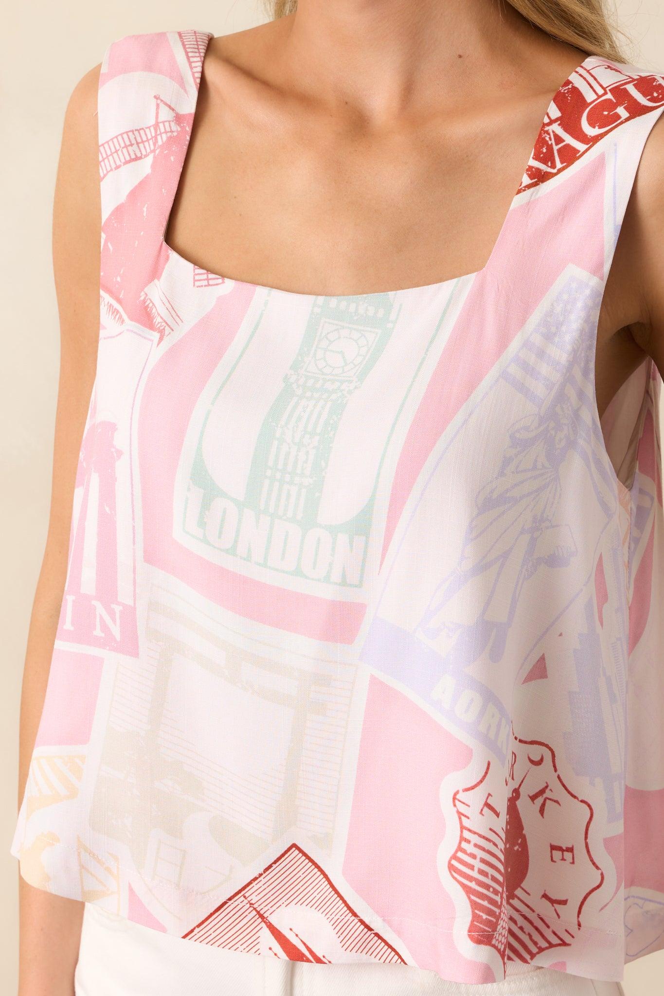 Lola Passport Print Pink Crop Top Product Image