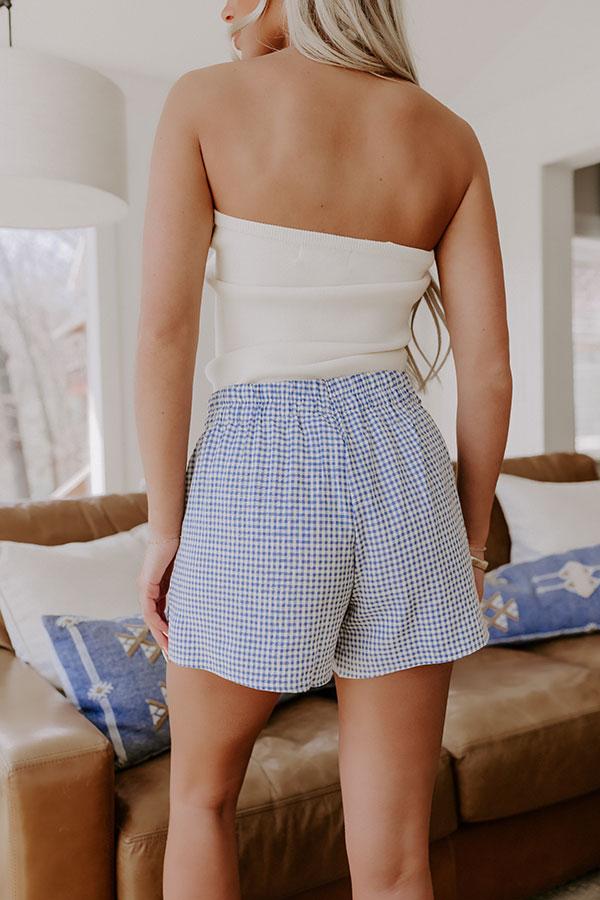 Picnic Ready Midrise Gingham Shorts in Sky Blue Product Image