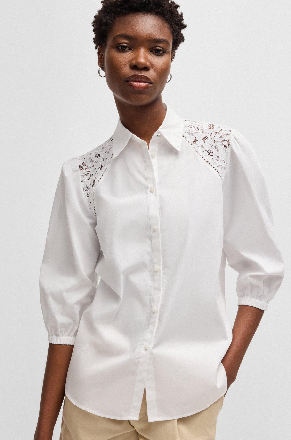 Regular-fit blouse with lace shoulders Product Image