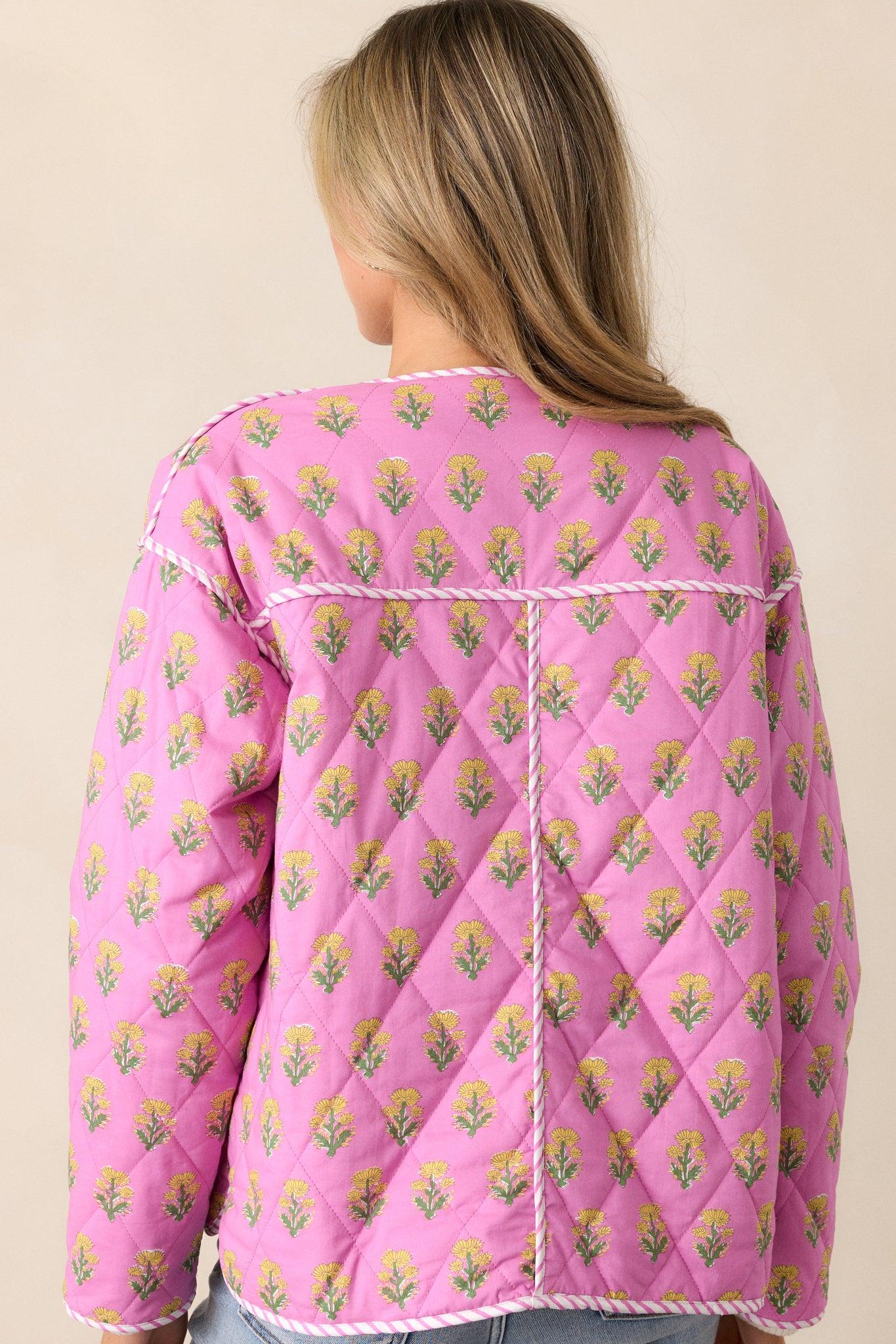 Peaceful Retreat Cotton Pink Floral Quilted Jacket Product Image