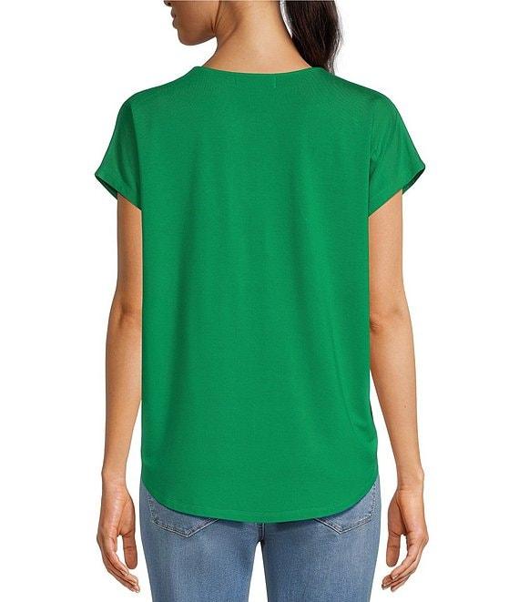 Gibson & Latimer Knit V-Neck Dropped Short Sleeve Shell Shirttail Tee Shirt Product Image