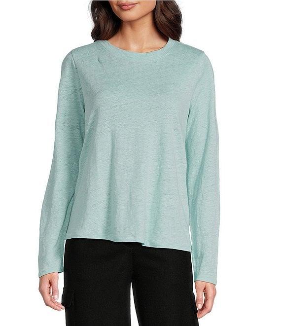 Eileen Fisher Linen Jersey Round Neck Long Sleeve Top Product Image