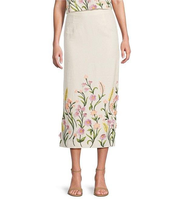 Antonio Melani Riviera Floral Embroidered Linen Sheath Skirt Product Image
