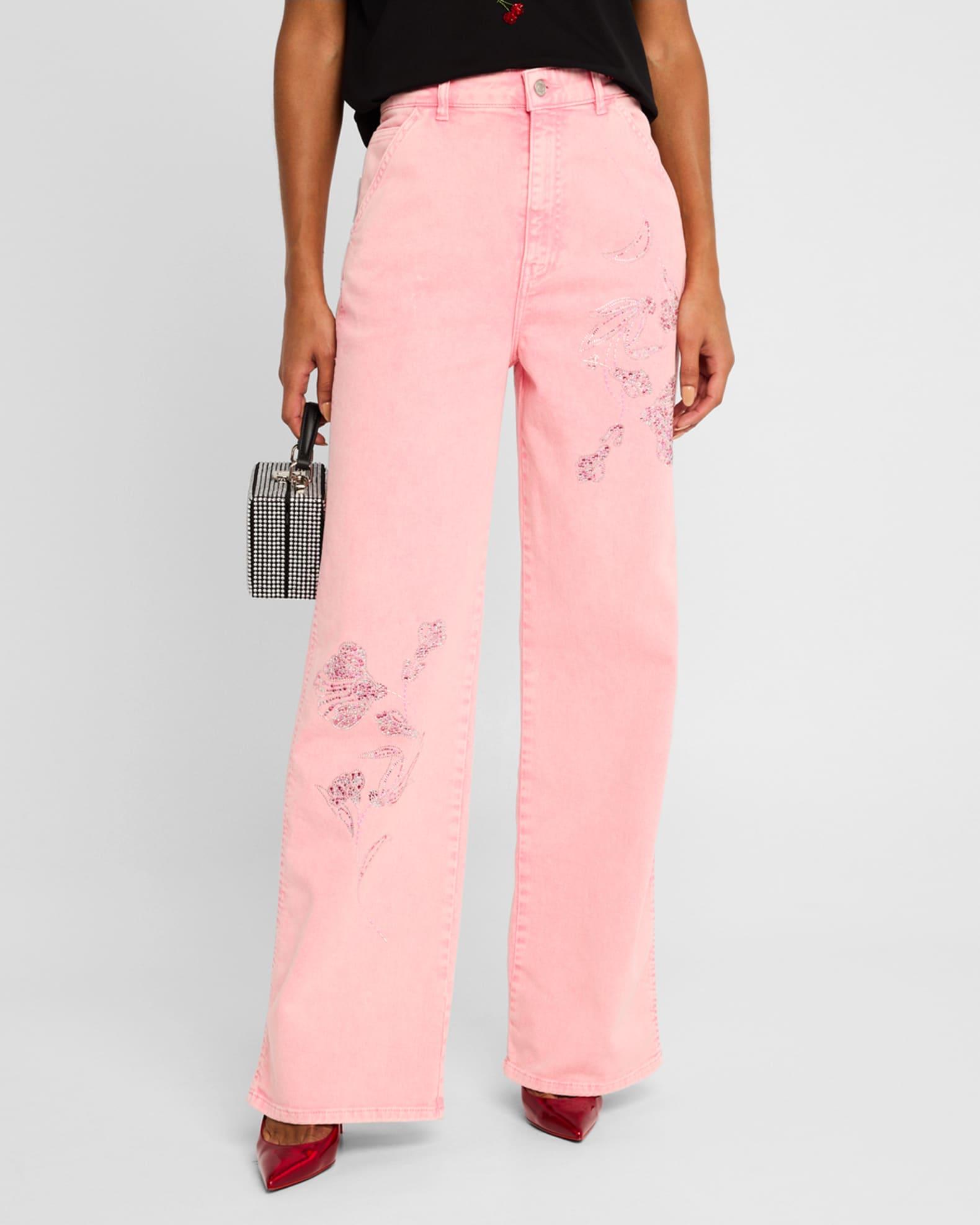 Floral Crystal High-Rise Jeans  Product Image