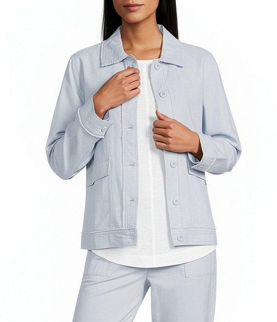Westbound Petite Size Linen-Blend Long Sleeve Button Front Jacket Product Image