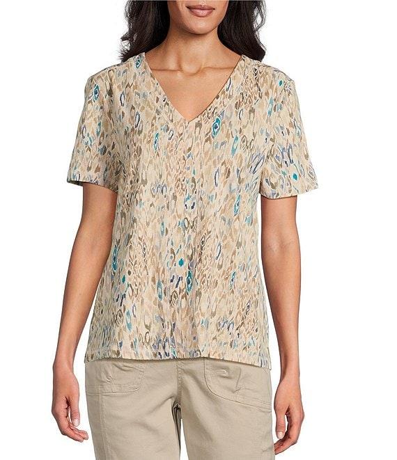 Westbound Ikat Animal Short Sleeve V-Neck Top Product Image