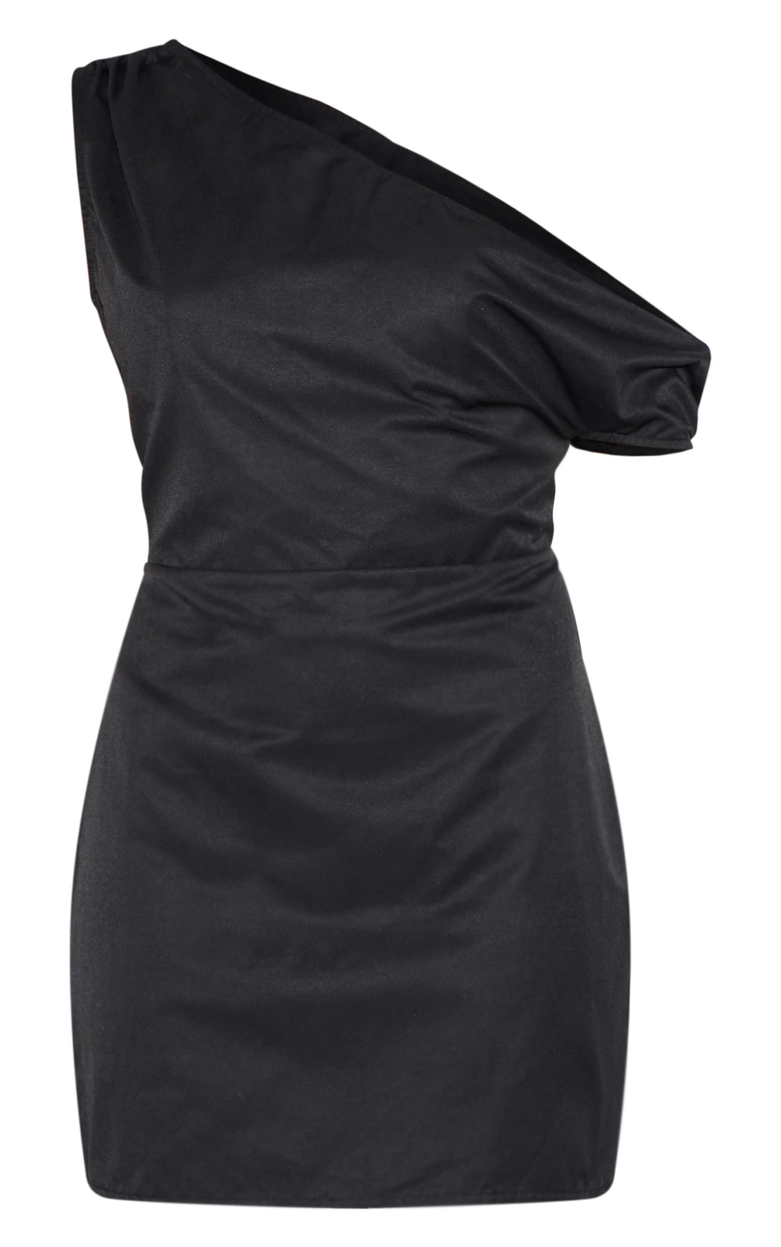 Black Woven Asymmetric Cup Detail Mini Dress Product Image