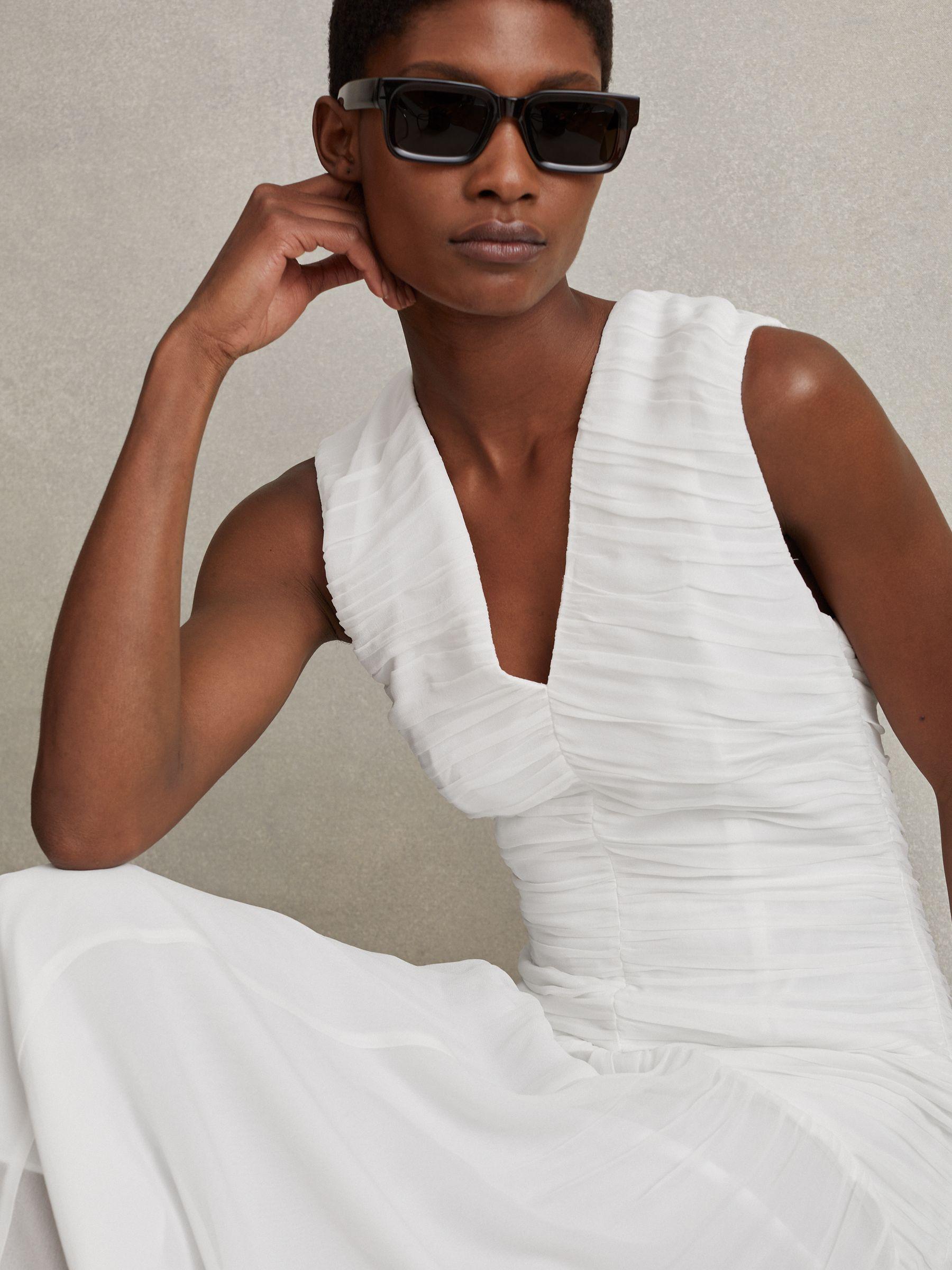 Ruched Bodycon Midi Dress in Ivory Product Image