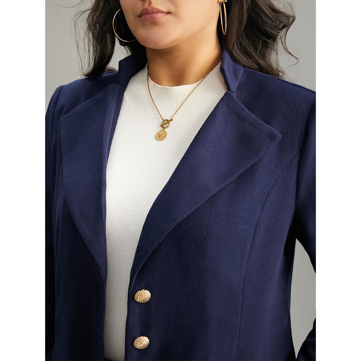 Plus Size Solid Metal Detail Lapel Collar Coat Women DarkBlue Casual Plain Ladies Dailywear Winter Coats BloomChic 18-20/2X Product Image