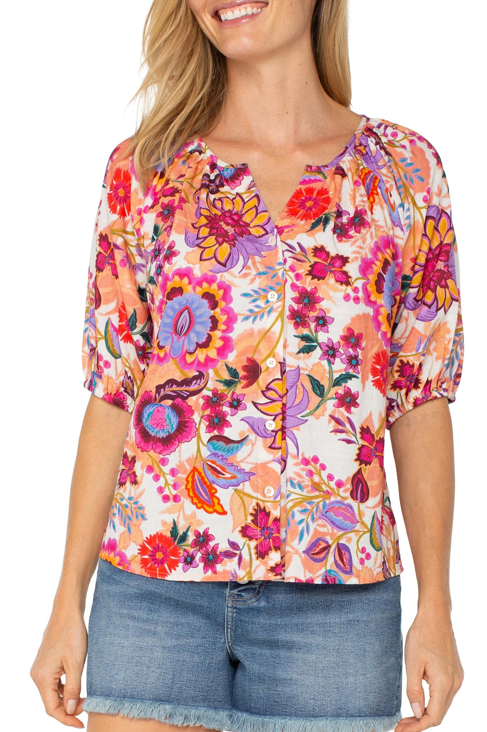 Button Front Shirred Woven Top Product Image