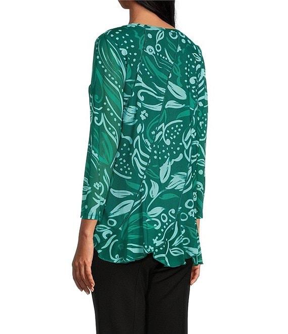 Slim Factor by Investments Kiki Paisley Print Crew Neck Long Sleeve Ruffled Hem Lined Top Product Image