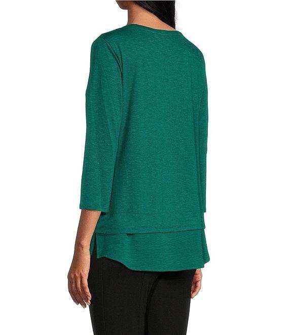 Slim Factor by Investments Chloe V-Neck 3/4 Sleeve Mixed Media Top Product Image